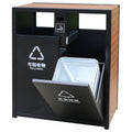 Outdoor Wood Dual Garbage Container Trash Can Outside Park Street Vintage Double Compartment Waste Bin Public Recycling Dustbin