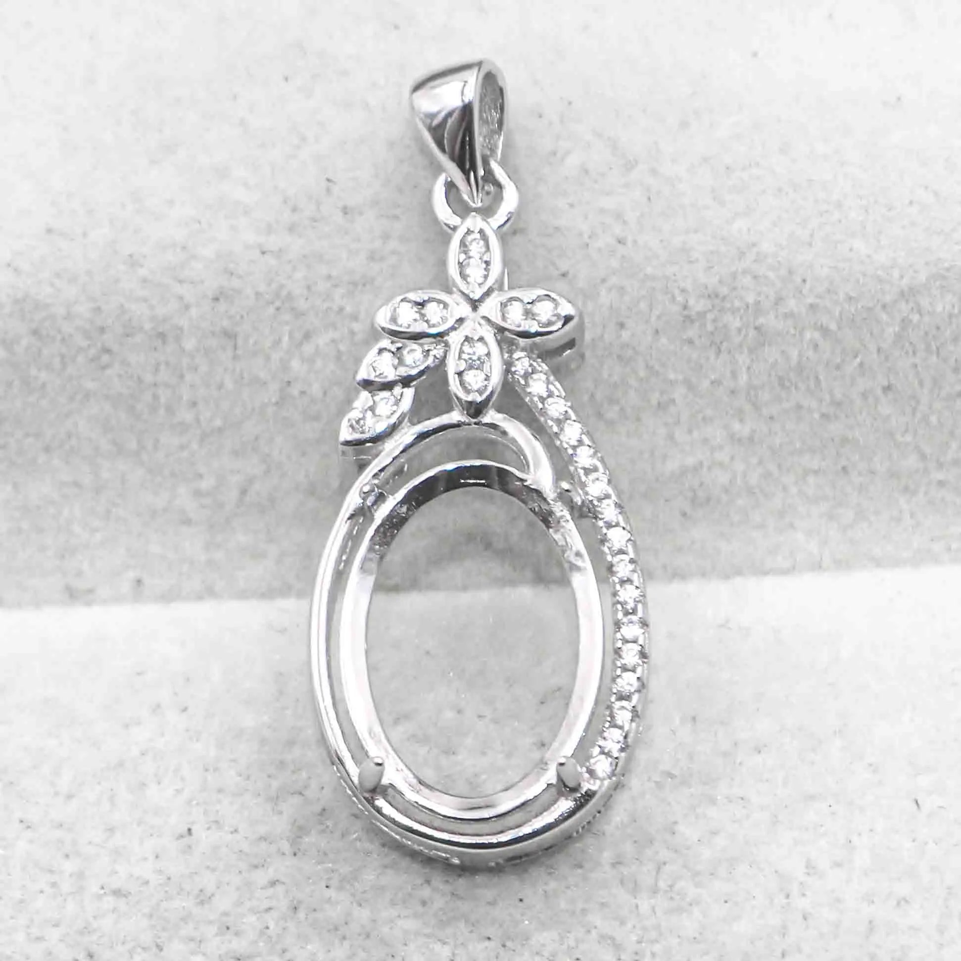 Sterling Silver 10*14mm Semi Mount Pendant Empty Frame Blank Support Setting S925 Base Holder Without Center Stone for DIY Inlay