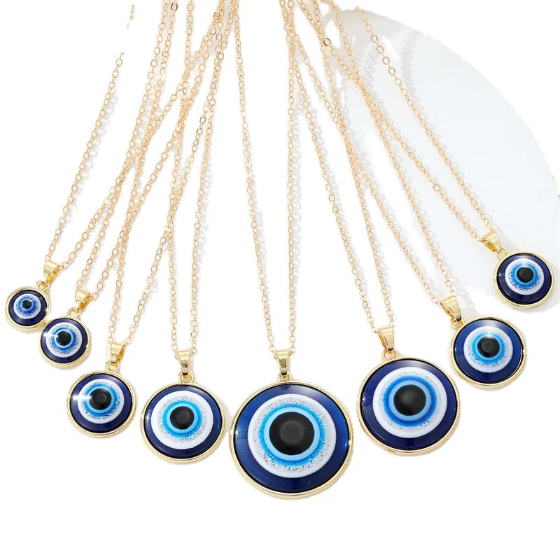 RisingMoon 18K Gold Plated Turkish Blue Eye Necklace Religious Evil Eye Pendant Necklaces for Women Men Girls