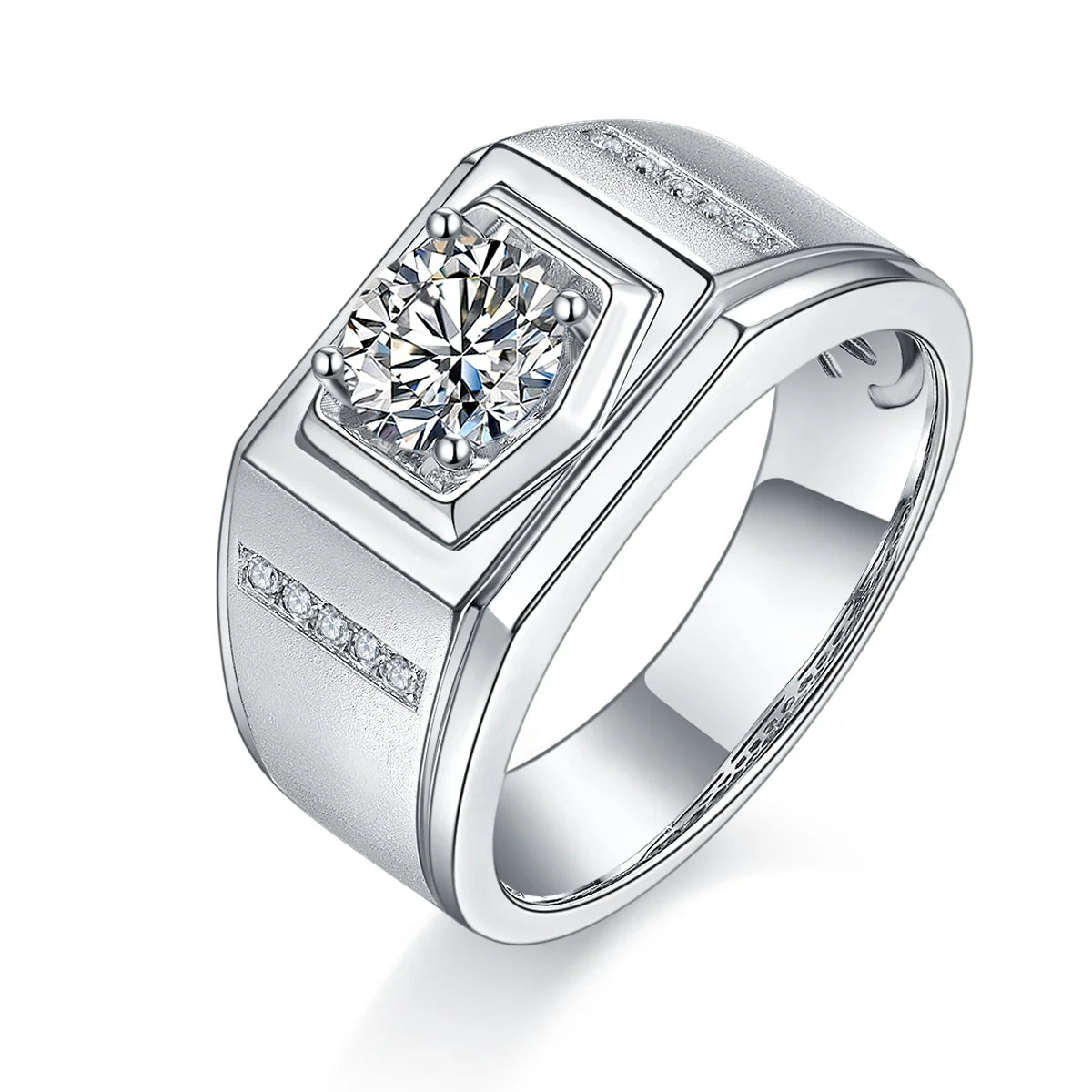 High Quality S925 Sterling Silver Real Gold  Plated With Moissanite Engagement Men Ring White Mens Moissanite Ring