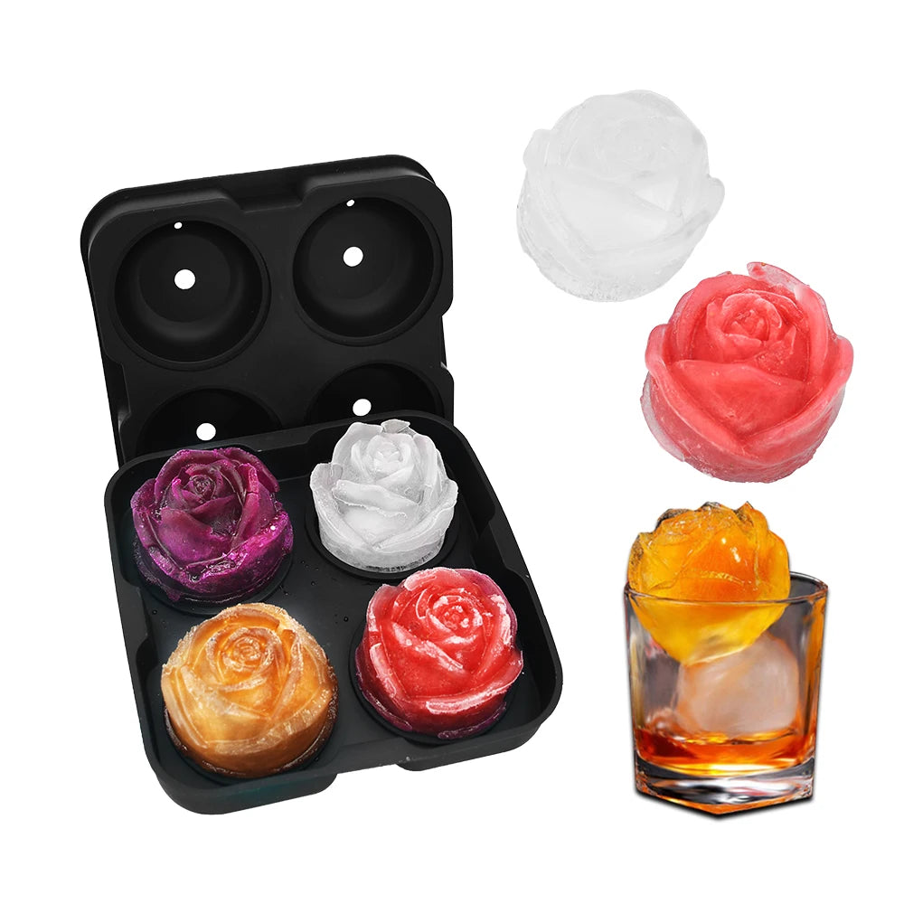 Design Cute Sphere Beautiful Big Large Rose Shaped Nice Custom Silicone Ice Cube Tray Mould