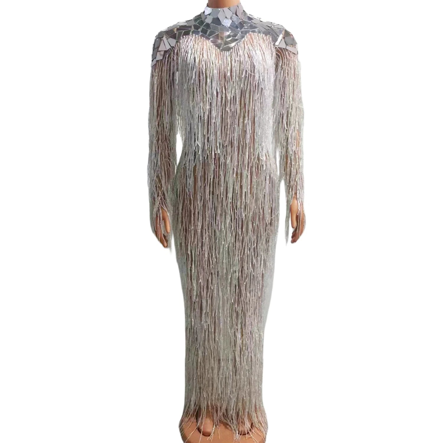 Vestido Luxury Long Sleeve Sequins Tassel Long Gown Ladies Bodycon Birthday Graduation Prom Dress Women Club Evening Dress