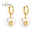 Ason Stainless Steel 18k Gold Plated Valentines Day Earrings Womens Accessories Fashion Jewelry Heart Pearl Earrings with Cherry
