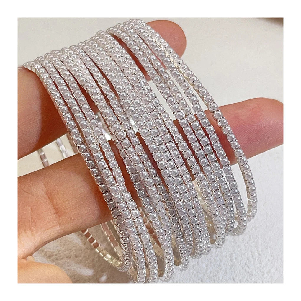 Wholesale BOXUAN B4082836 Single Row S6 Crystal Rhinestone Tennis Bracelet 2mm Claw Chain Elastic Gold Plated Fashionable