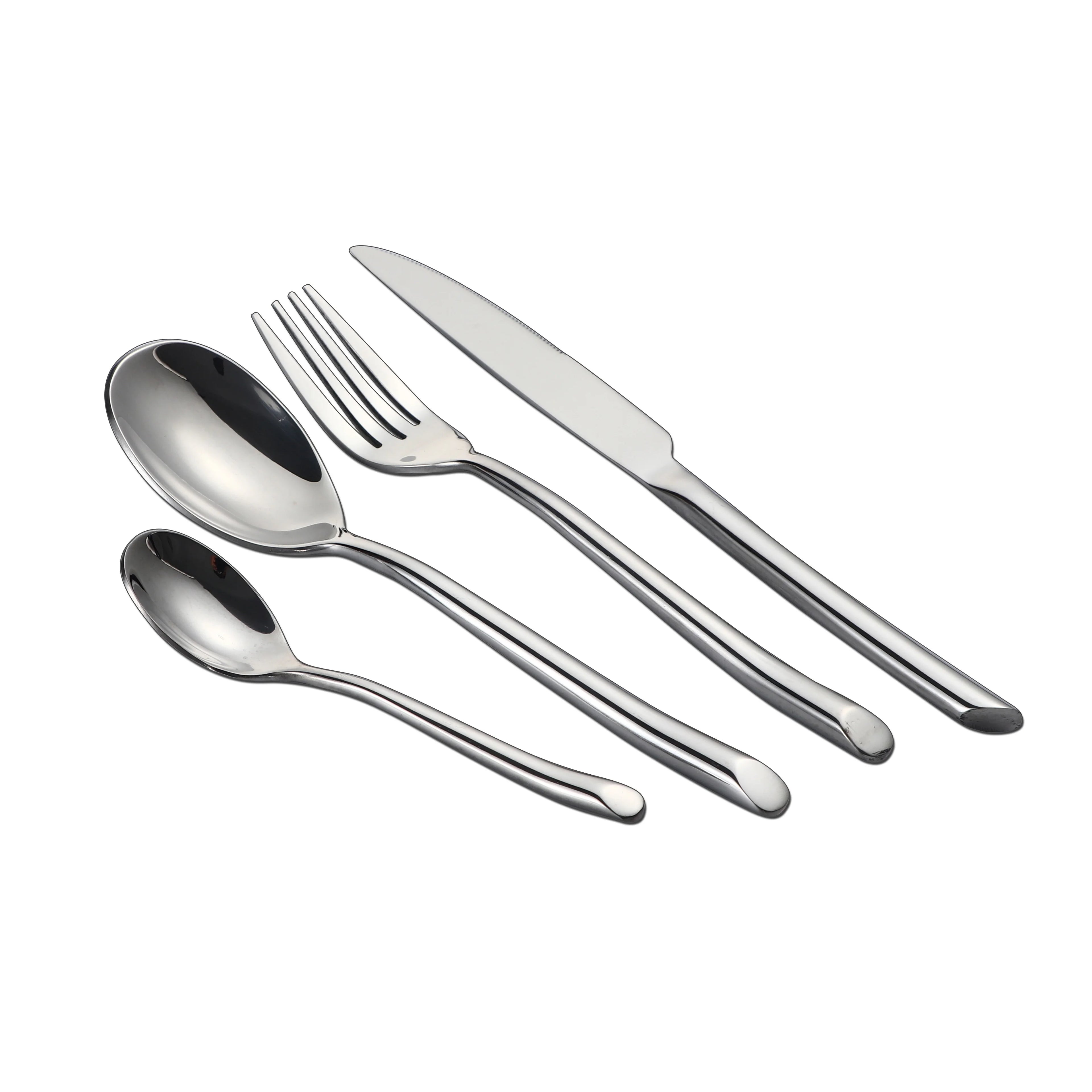 Luxury Reusable Silver Modern Stainless Steel 18/10 Stocked Complete Dinnerware Set for Restaurants