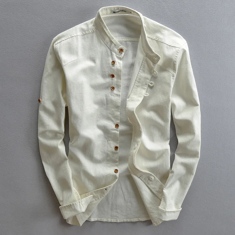 2025 New Trend Linen Cotton Men's Long Sleeve Shirt Casual Retro Muslin Style Linen Luxury Quality Shirt