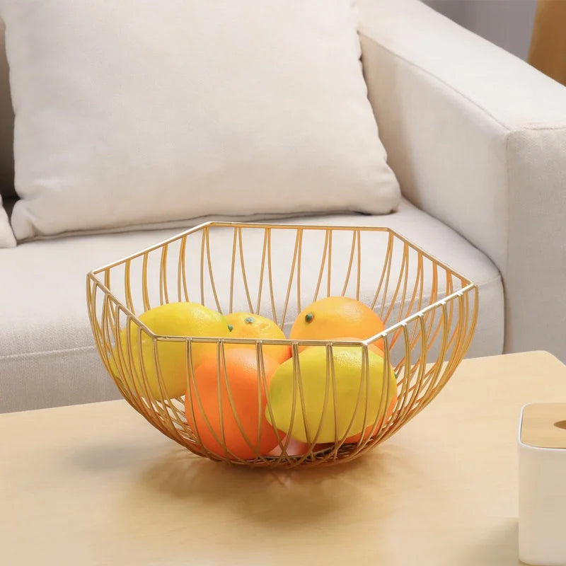 Geometric Fruit Vegetable Wire Basket Iron Kitchen Storage Container with Desktop Display Elegant Fruit Basket for Kitchen Use