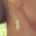 GE082 14K Gold Filled Earring Jewelry Hanging Natural Pearl Charm Gold Chain Earrings for Women