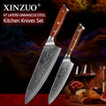 Hot Sale Professional Damascus Kitchen Chef Knife Set With Premium Rosewood Handle