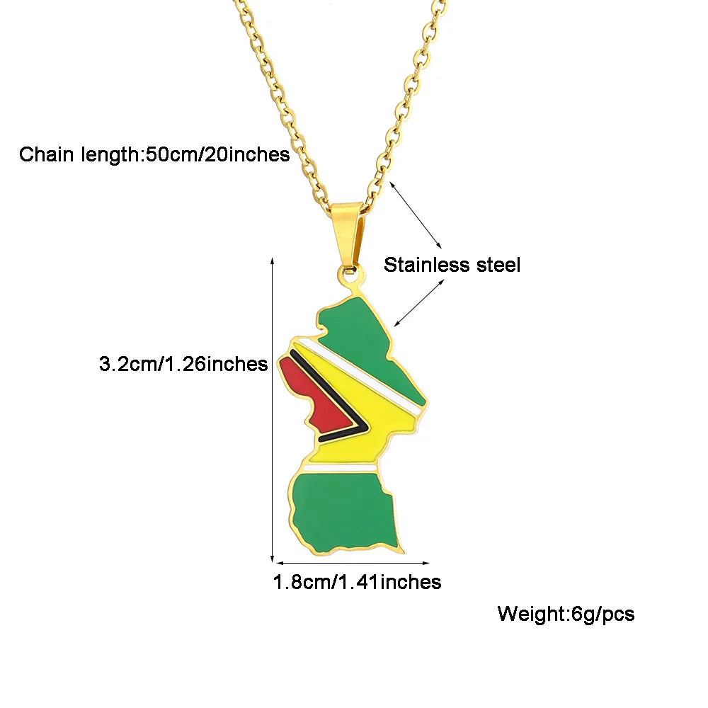 BINSHUO Wholesale Custom Stainless Steel Jewelry Drop Oil Guyana Nation Map Flag Men Pendant Charm Couples Necklace for Women