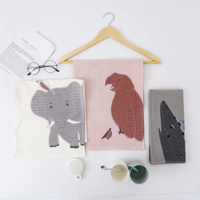 Muslin Washcloth Bamboo Gauze Handkerchief Animal Pattern Face Towel