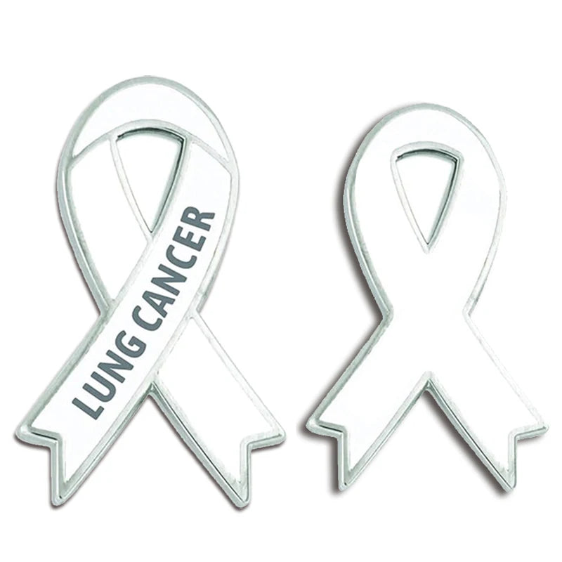 Wholesale Festival Lapel Pins Cancer Badge Brooch Pink Blue Red White Ribbon Lapel Badge Enamel Lung Cancer Awareness Pin