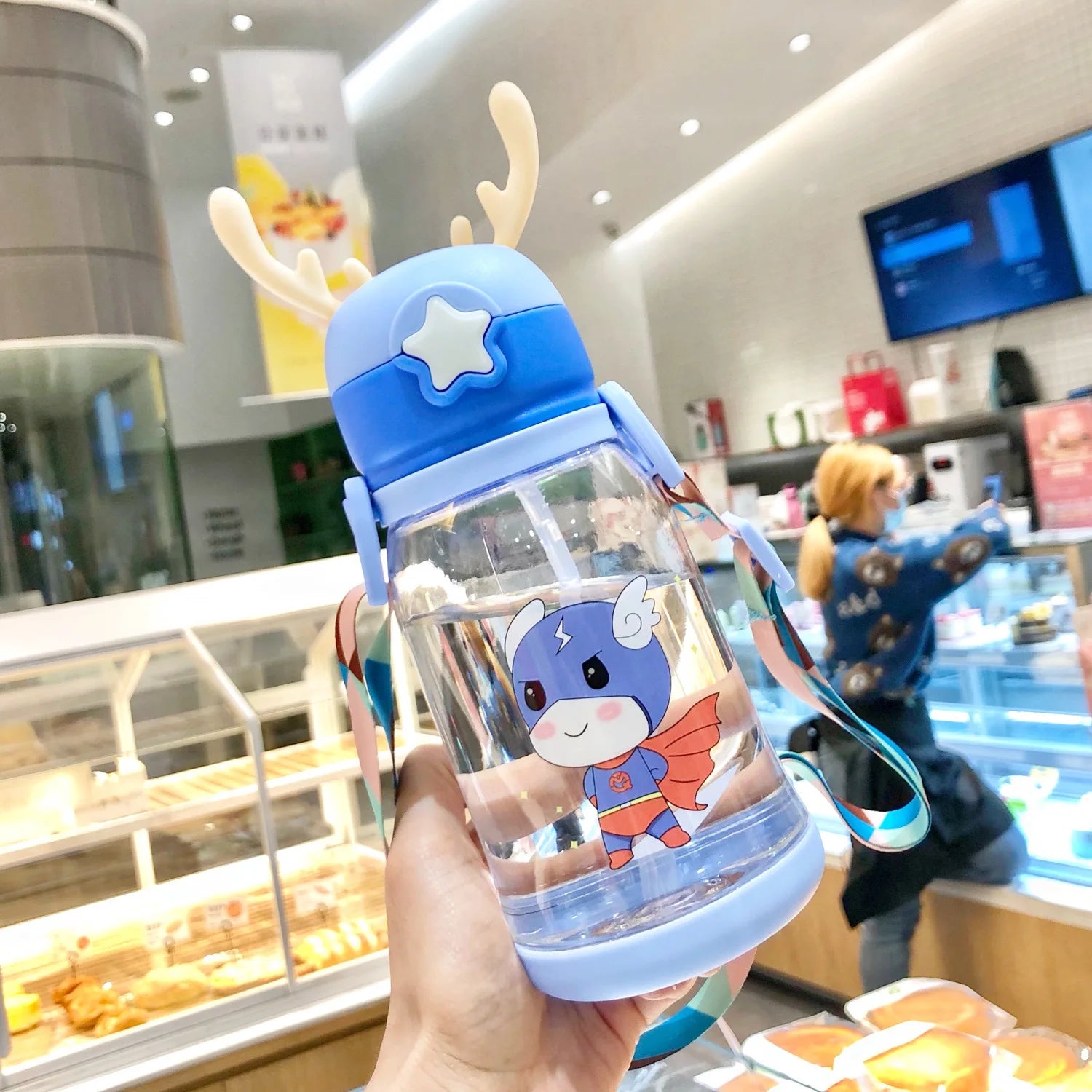 Large Insulated Straw Drinking Cup Primary School Students Eco-Friendly Leak-Proof Anti-Drop Portable Water Kettle Classic