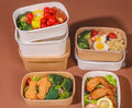 Waterproof Kraft Paper Disposable Salad Box Oil Proof Take Away Food Container for Snacks Lunch Salad Rectangular Shape