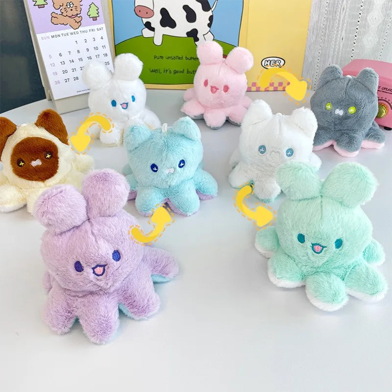 Cute Double Sided Sea Octopus Stuffed Animal Toys Octopus Rabbit Plush Keychain Toy Plushie Octopus Key Chains Grab Machine Doll