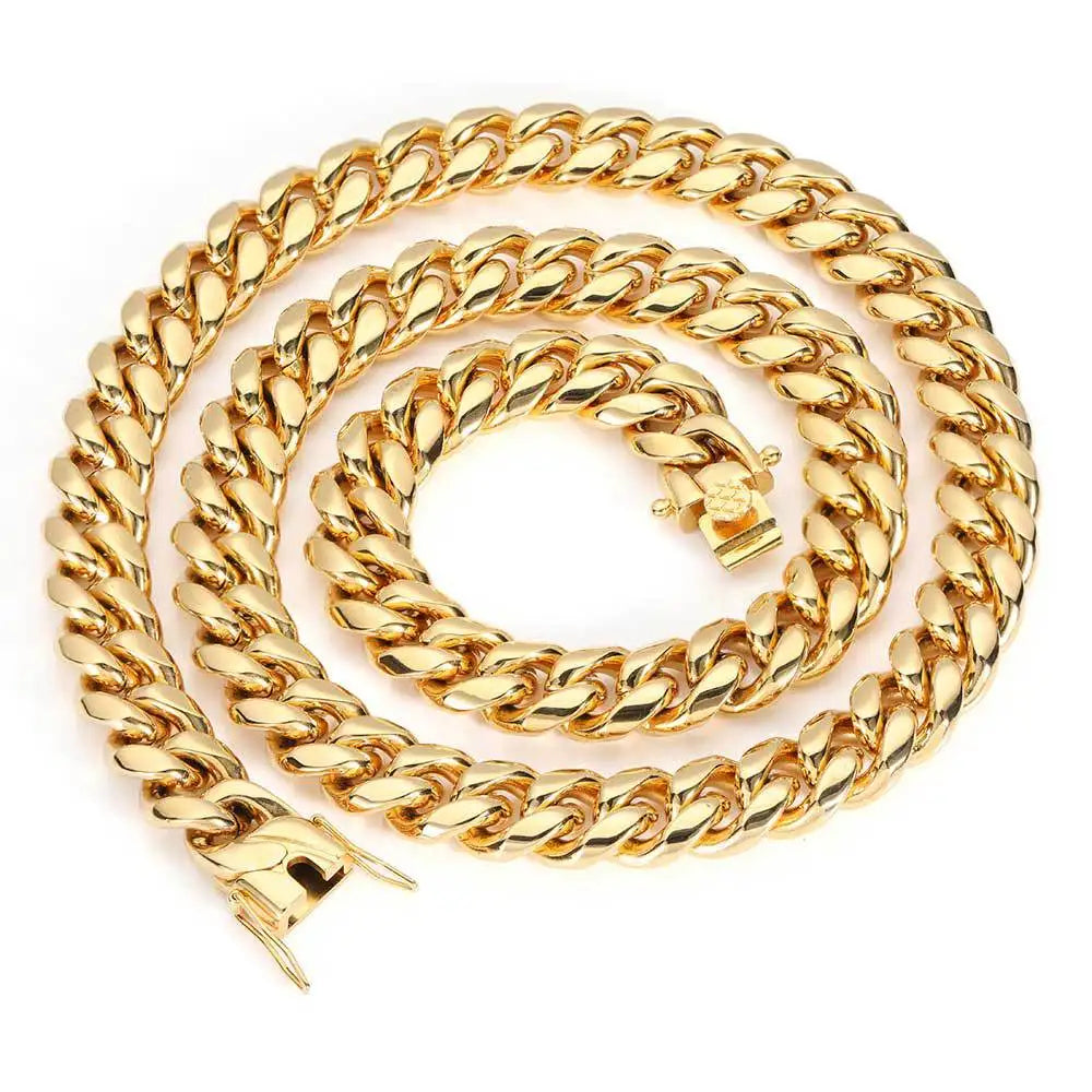 Women's Hip Hop 18K Gold-Plated Cuban Necklace with Diamond Stainless Steel round Grinding Titanium Faucet Buckle PVD Gift