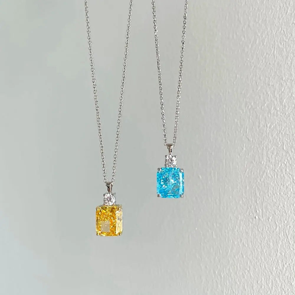 Hainon S925 Sterling Silver Square Zircon Perfume Bottle Design Women's Pendant Necklace