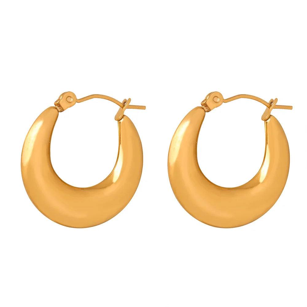 Waterproof 18k Gold Plated Oval Hoop Earring Hypoallergenic Stainless Steel Earrings for Women Wholesale Bijoux Acier Inoxydable