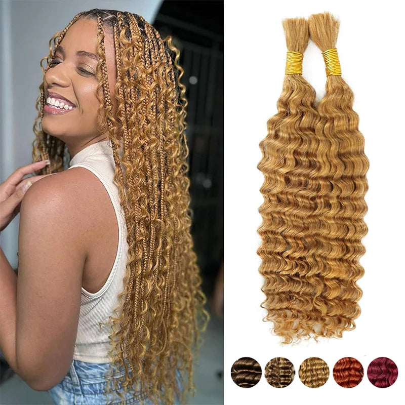 Deep Wave Brazilian Human Hair Extensions Weave Bundles 50g/Pack Bulk for Braiding Remy Hair