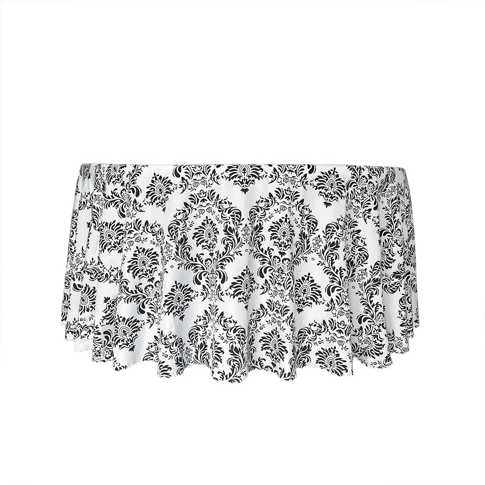 Black on White Damask Flocking Table Linens for Wedding