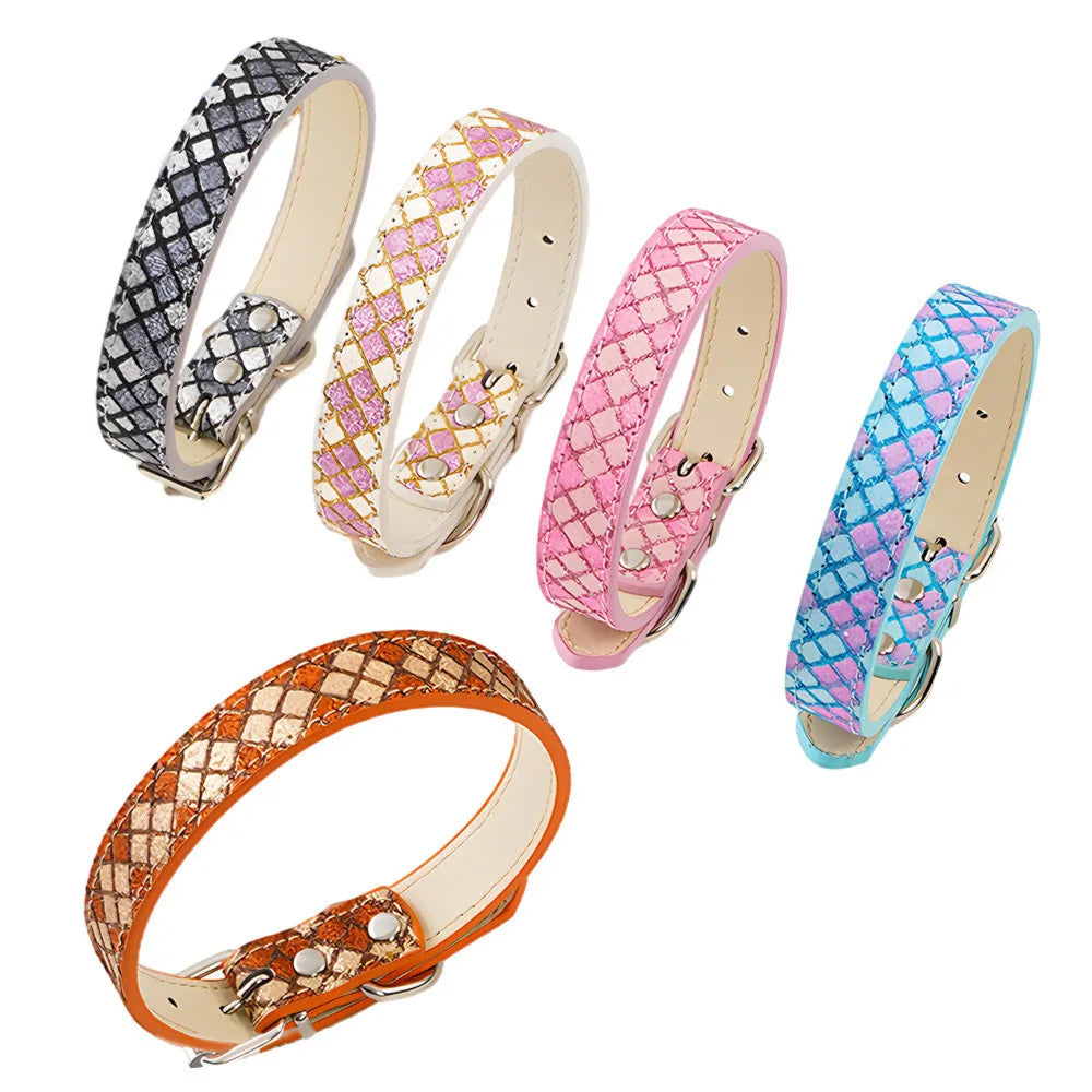 Pet Dog Cat Collar Adjustable Pet Collar for Small Dogs Plaid Reflective Necklace PU Dog Collar Pet Accessories