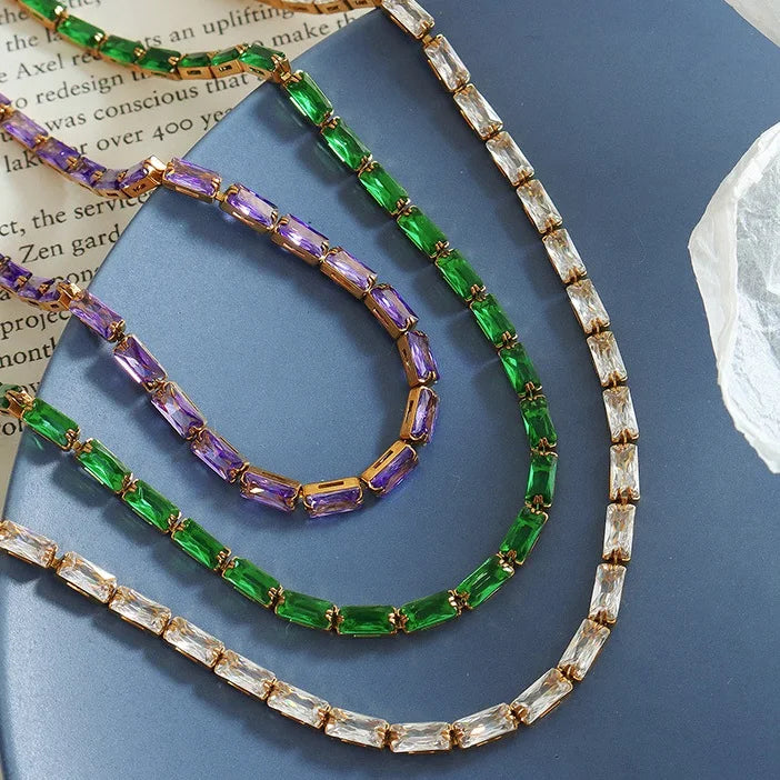 Summer Luxury Jewelry Designer Full Zircon Stainless Steel 18 K Tennis Chain Chokers Necklaces