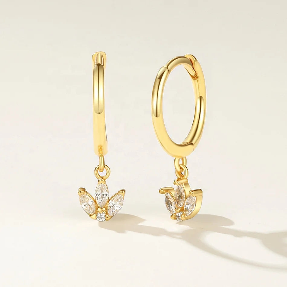Nagosa New Arrival 18k Gold Vermeil 925 Sterling Silver Marquise Cubic Zirconia Flower Dangle Hoop Earrings