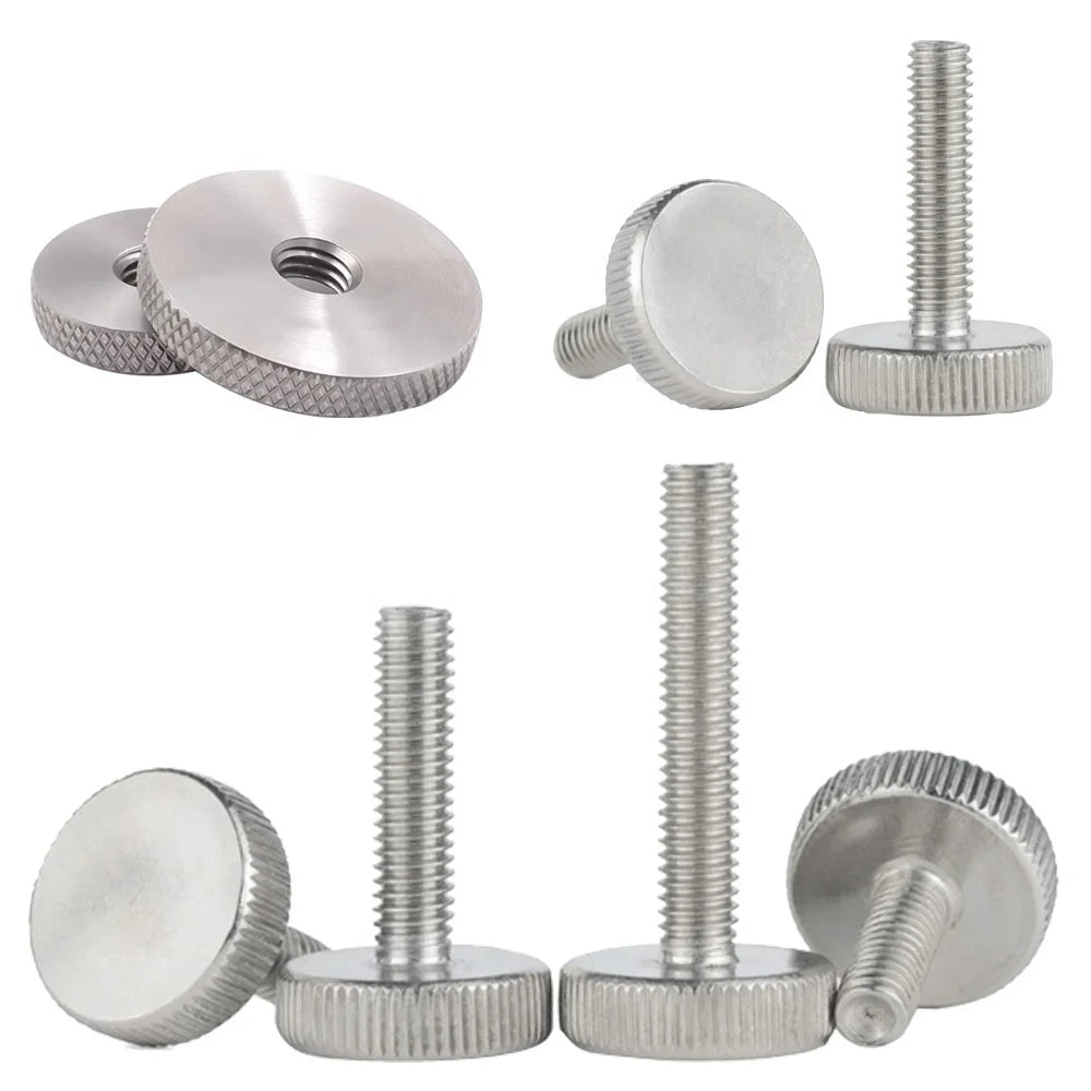 Custom M3 M4 M6 Stainless Steel 304 316 Flat Head Knurled Thumb Screws ISO Standard Oval Head Style 10mm Length 4mm Box Plain