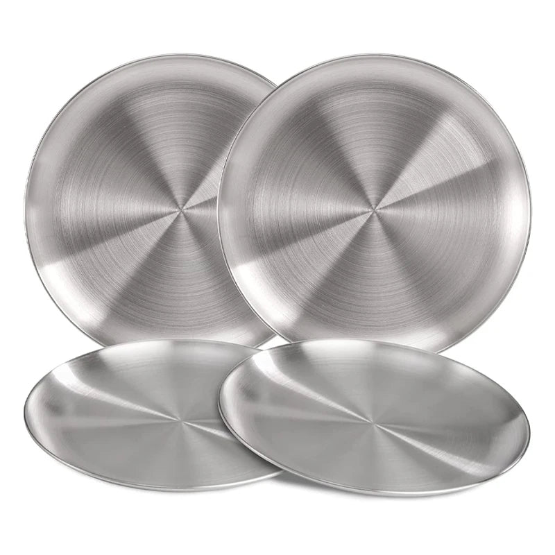 SS304 Dishwasher Safe Kids 14cm 17cm 20cm 23cm 26cm 30cm Stainless Steel Pizza Pans Dinnerware BBQ Tray Restaurant Salad Plates