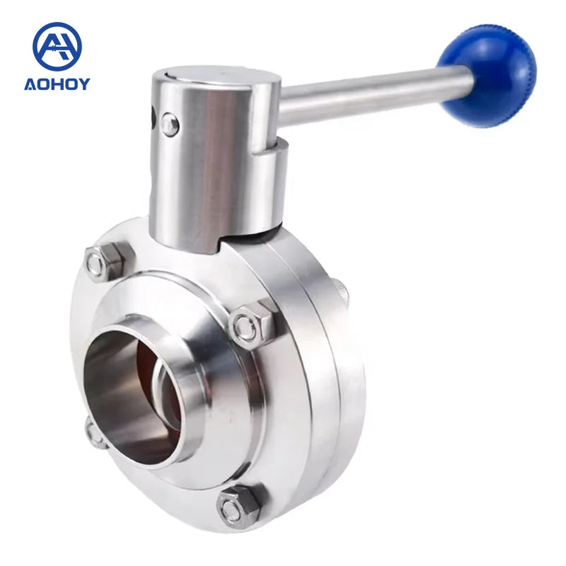 Aohoy Hygienic Food Grade Sms OEM Wholesale Sanitary Ss 304 316 Butt Weld End Pull Handle Manual Type butterfly Valve Factory