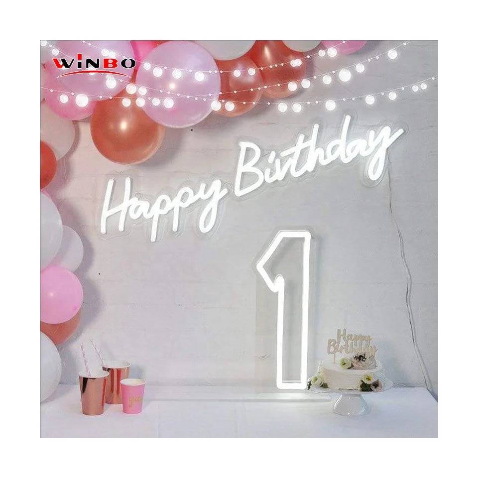Winbo Manufacturer Custom Happy Birthday Neon Sign for Party Home Wedding Decor Neon Light Sign Light up Sign Custom Neon Sign