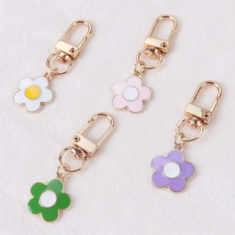 Wholesale Bag Purse Charms Cute Accessories Women's Fashion Flower Keychain Flower Enameled Metal Fashion Key Chains for Girl