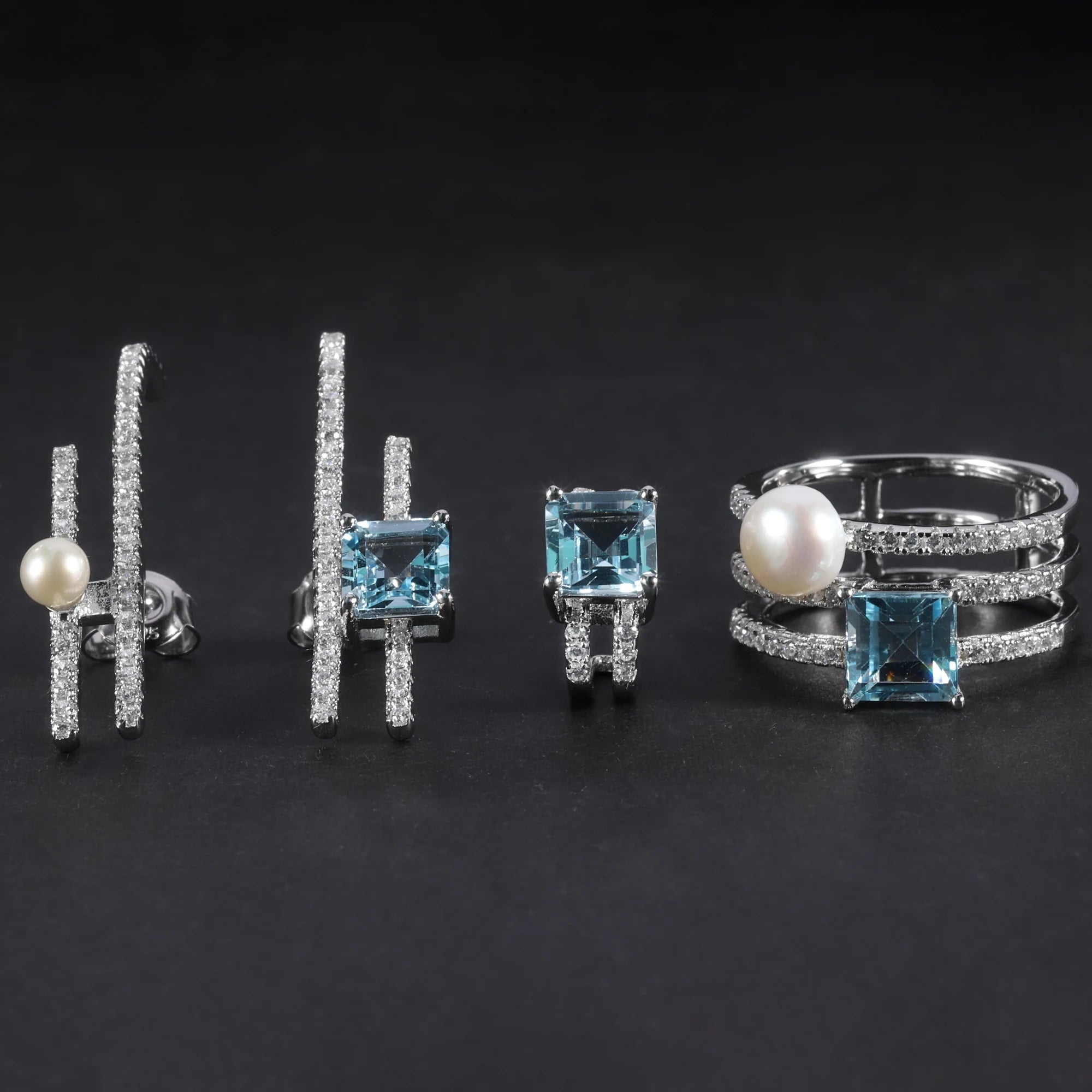 C5789 Abiding Jewelry Popular Design 6mm White Fresh Water Pearl Ring Earrings 925 Sterling Silver Jewelry Set