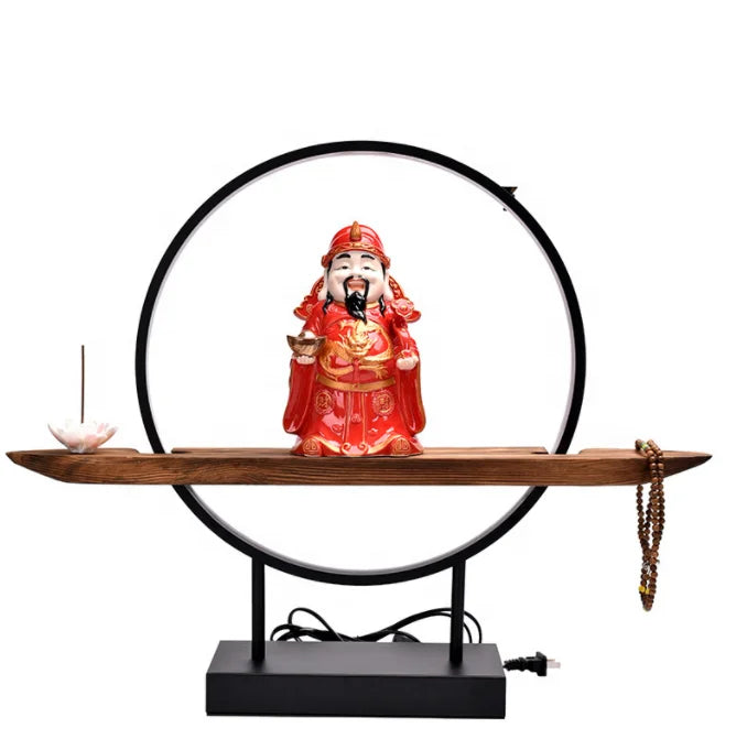 LED Lamp Circle Ornament Household Worship Home Decoration Opening Gift Chinese Wealth Lucky Buddha Statue