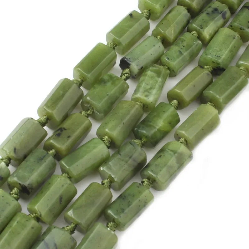 Natural 7.5Inch Cylinder Shape Faceted Green Canadian Apatite Stone Semi Gemstone Loose Spacer Beads 19cm Strand for Jewelry DIY MegaBDM