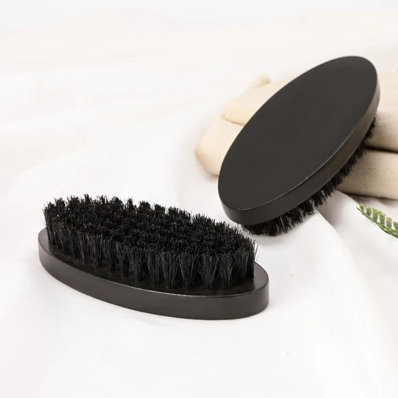 Professional Small Travel Pocket Size Black Beard Brush Shaving Brush Custom Logo Natural Boar Bristle Oval Shape Mustache Brush