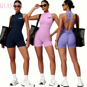 2024 Wholesale Gym Fitness Active Wear Bodysuit Plus Size Zipper Jumpsuit Yoga Jumpsuits for Women