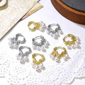 EM1332 18K Gold Plated Brass Triple Ball Pearl CZ Mirco Pave Cross Dangle Charms Huggie Hoop Earrings