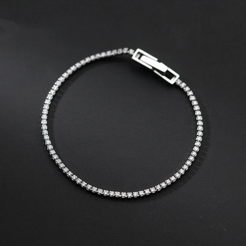 Daidan Bracelet Zirconia Tennis Bracelet 925 Silver Gold Plated 18K Clasp Lock 2mm Tennis Bracelet