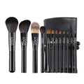 Custom 12pcs Goat Hair Makeup Brush Set Soft Black Acrylic Handle Durable Professional Portable Travel Face Makeup Brushes Bag