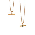 European American Micro-Embedded 18K Stainless Steel T-Bar Pendant Necklace Simple Niche Trendy Link Ins Fashion Zircon Main