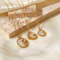 Vintage Stylish Natural Shell Zircon Oval Moon and Star Pendants Stainless Steel Necklace Waterproof Trendy Jewelry