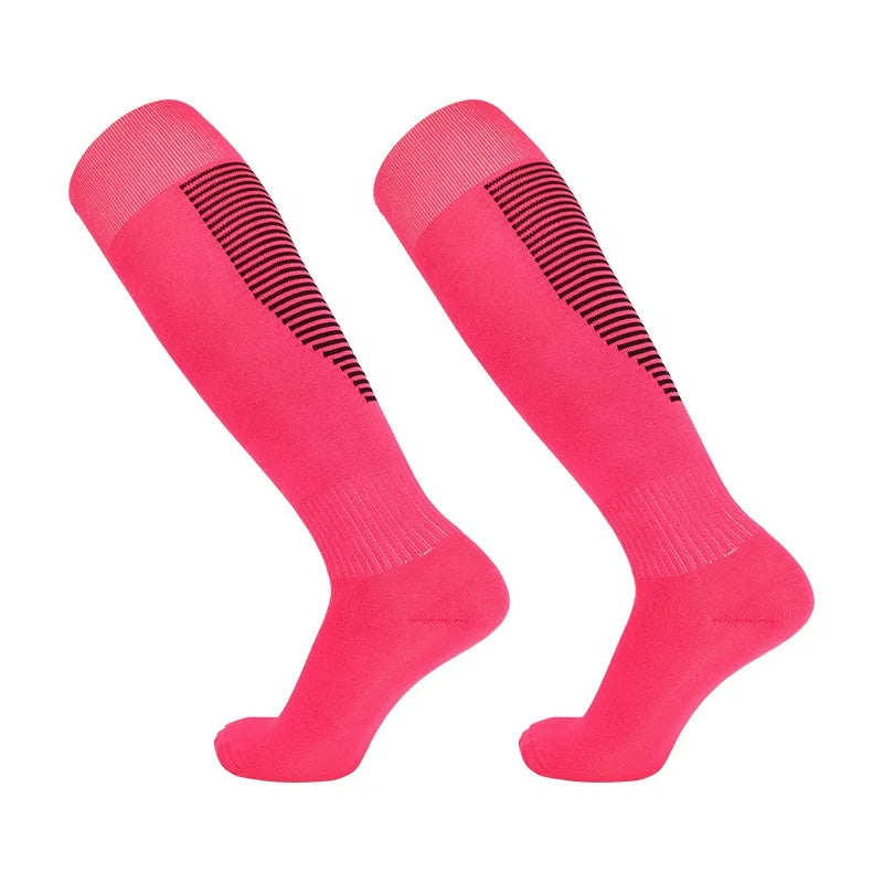 LINGTU Factory Wholesale Colorful Sports Socks Pink Knee High Soccer Football Ball Game Socks Unisex Pink Socks for Adult