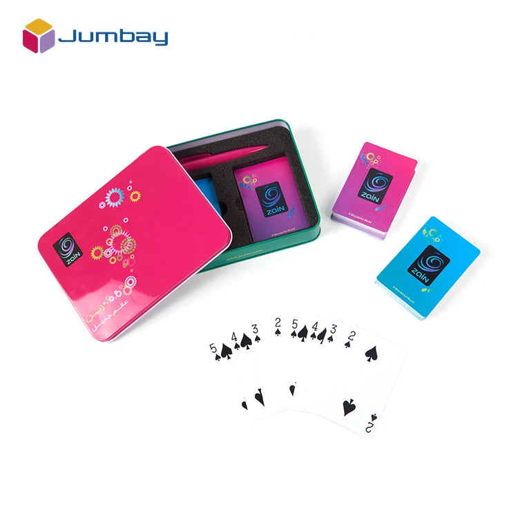Best Quality Plastic Double Deck Zain Playing Cards in Tin Box for Advertising and Promotion Gift