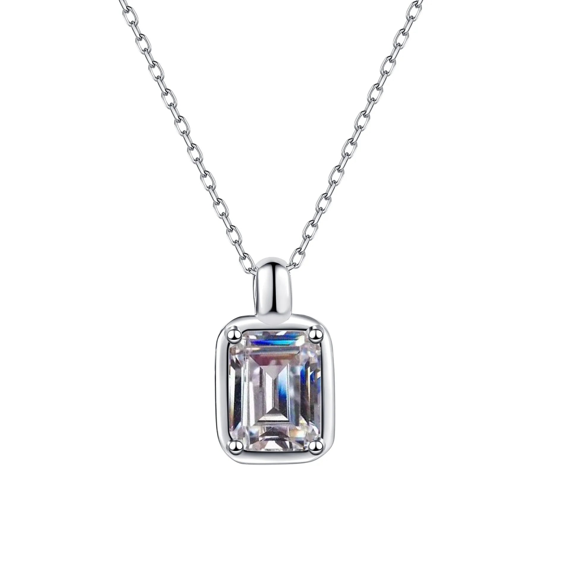 Real D Color VVS Sparkling 1-2 Carat Moissanite Emerald Cut Necklace 925 Sterling Silver Women's Fine Jewelry