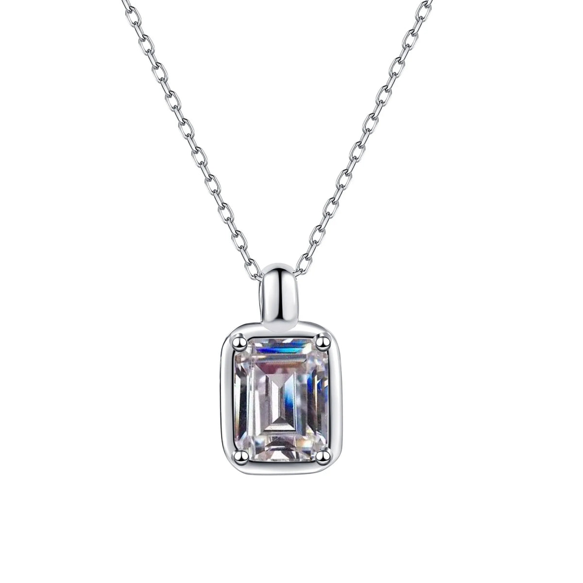 Real D Color VVS Sparkling 1-2 Carat Moissanite Emerald Cut Necklace 925 Sterling Silver Women's Fine Jewelry MegaBDM