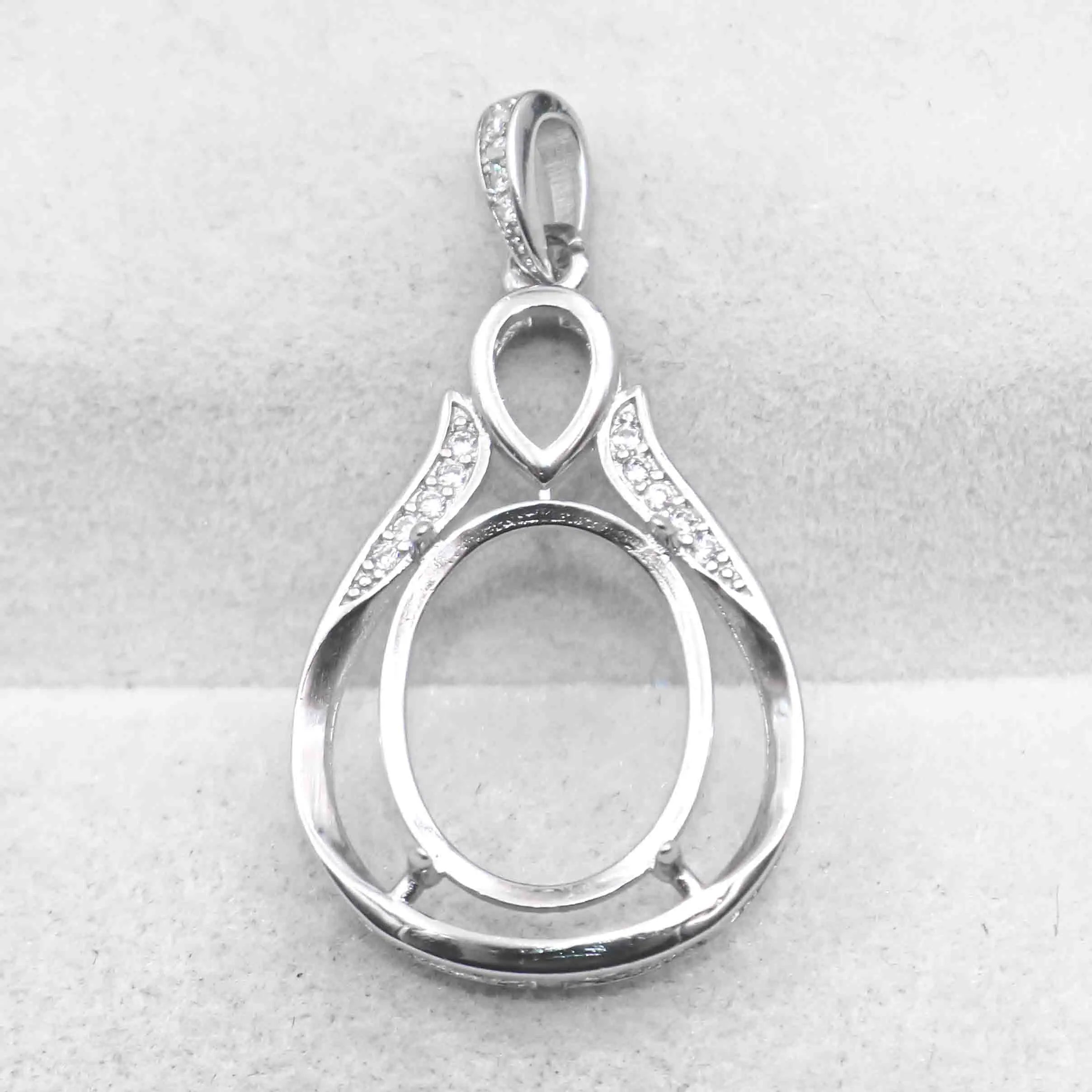 Sterling Silver 12*15/17*22mm Semi Mount Pendant Empty Support Blank Claw Setting S925 Base Without Center Stone for DIY Inlay