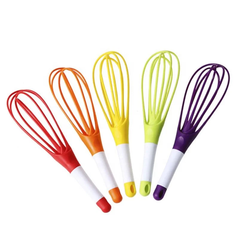2-in-1 Foldable Flat Egg Whisk Adjustable Plastic Egg Beater for Cooking