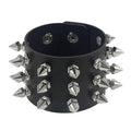 Wholesale Three Row Cuspidal Spikes Rivet Bracelet Wide Cuff PU Leather Goth Punk Rock Bangle for Women Men