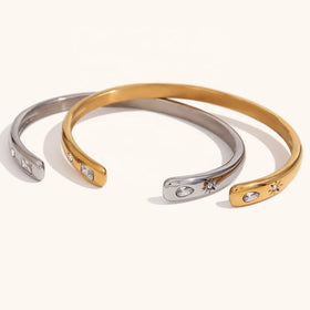Dingran Fashion Water Drop Square Zircon Open Cuff Bnagles Gold Plated Tarnish Free Jewelry